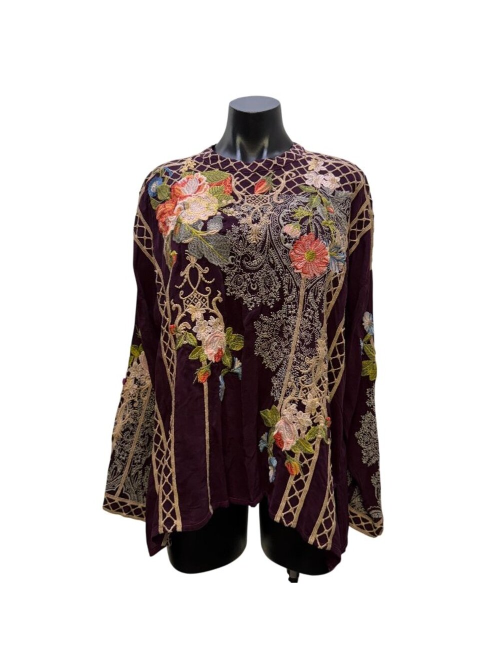 NWT Johnny Was Dionne Blouse Embroidered Floral Pattern Purple L